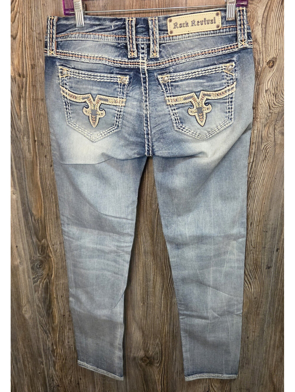 Rock Revival "Jacklyn" Women Cuff Skinny Denim Blue Jeans Sz 29 (32x29) Western